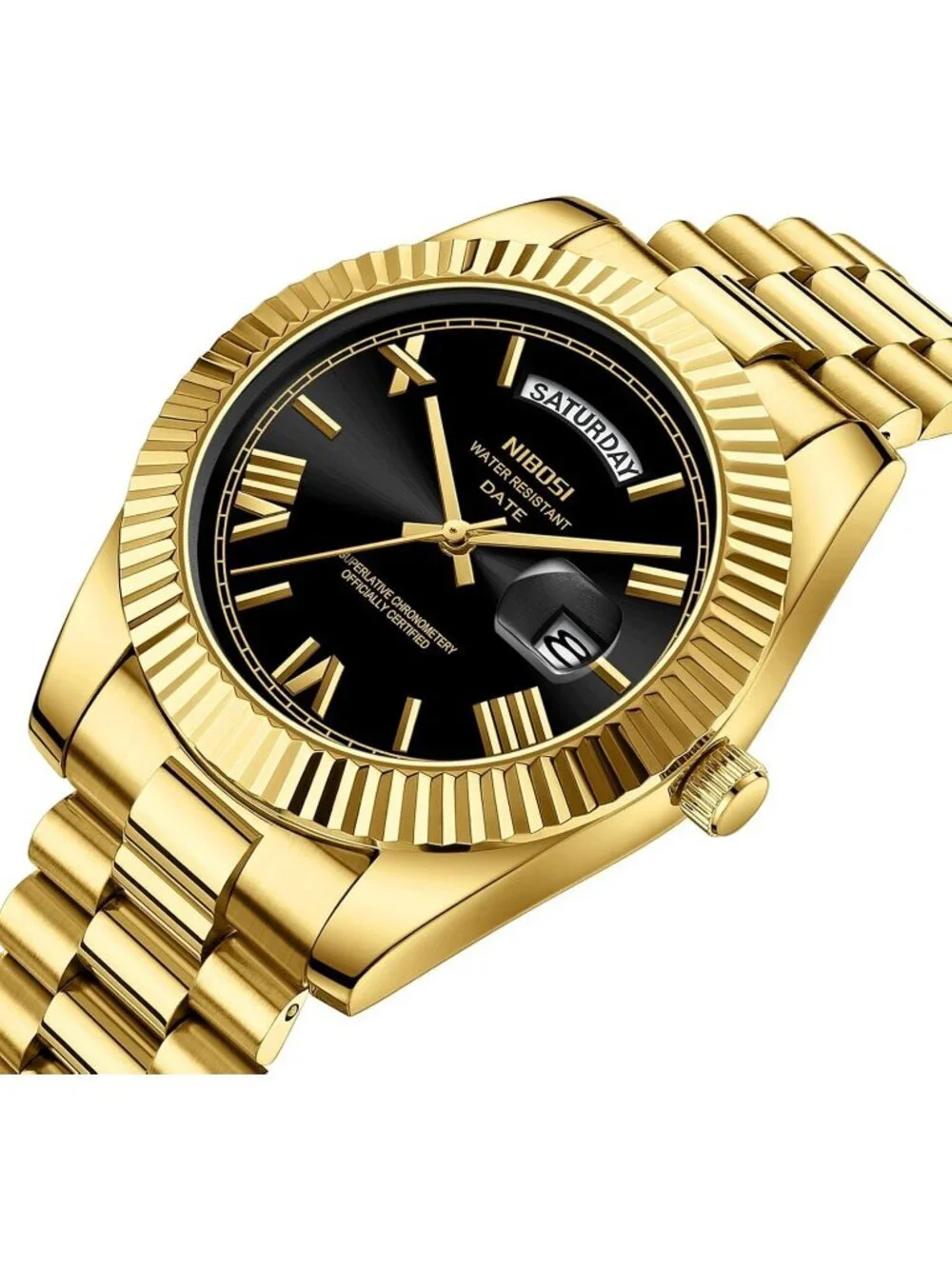 Nibosi Men's Gold Black Analog Quartz Stainless Waterproof Desiger Wrist Watch